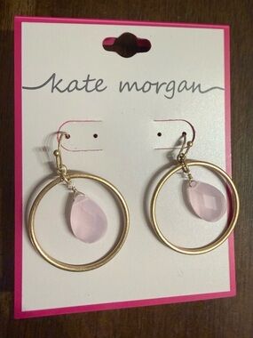 Gold Hoop Earrings with Pink Teardrop Stones